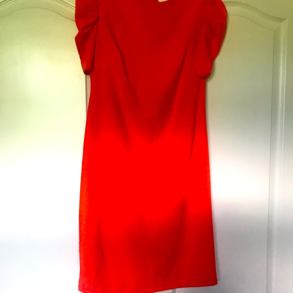 Dress with pleated sleeves